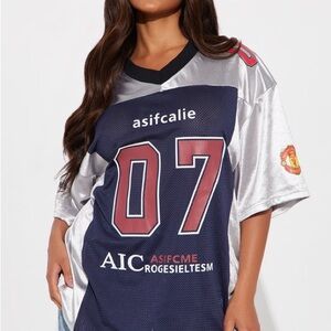 Silver and Navy Women's Sports Jersey Top